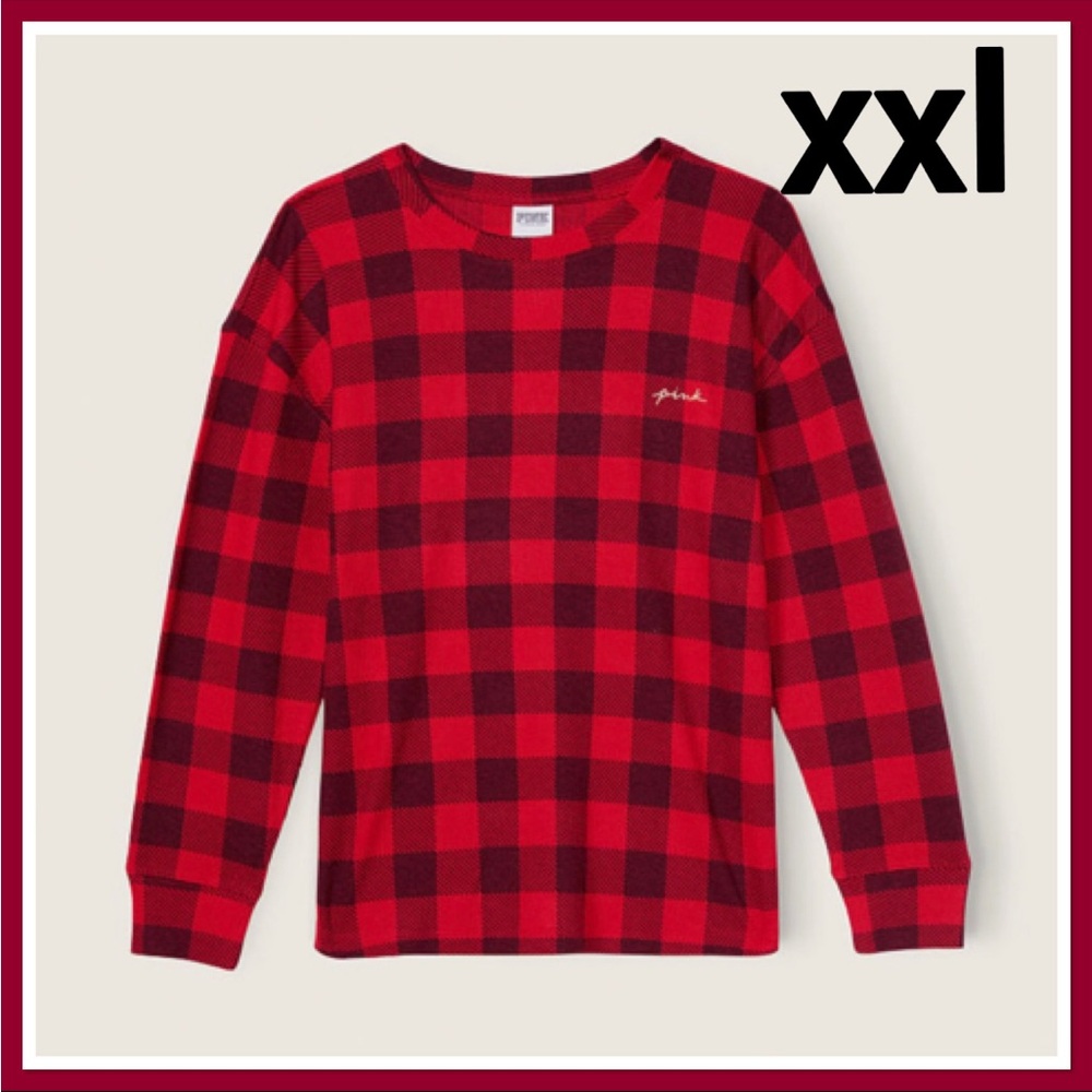 VS Pink XXL Red Plaid Thermal Sleep Shirt